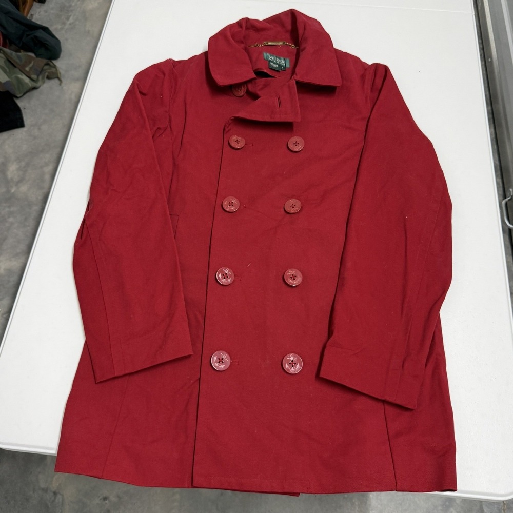Lauren Ralph Lauren Pea Coat Womens L Red Double Breasted Cotton Jacket